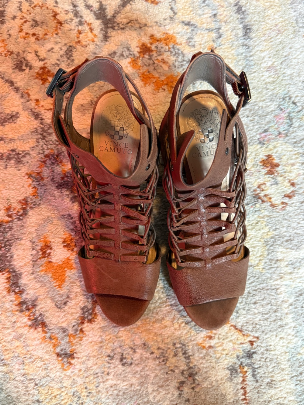 Vince Camuto Brown Leather Strappy Lace-Up Heels